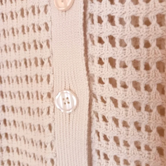 Mesh Crochet Loose Knit Cream Button Cardigan - Picture 8 of 10